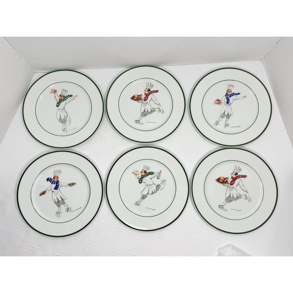 Lot 6 Guy Buffet Skating Chefs Salad Dessert Plates Mikasa Germany Christmas